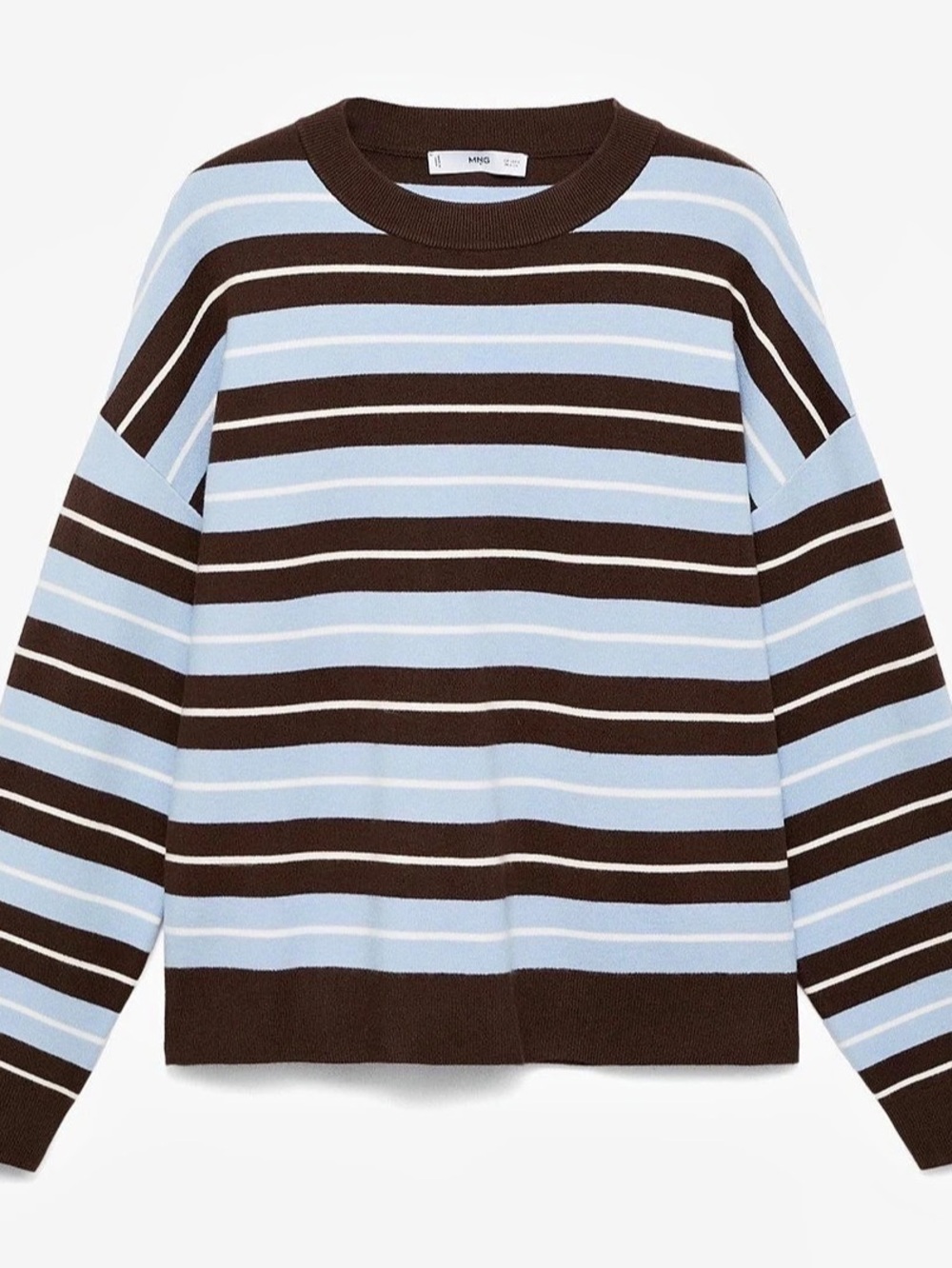 Mango Crew Neck Sweater in Blue and Brown Stripe Blue & Brown Stripe